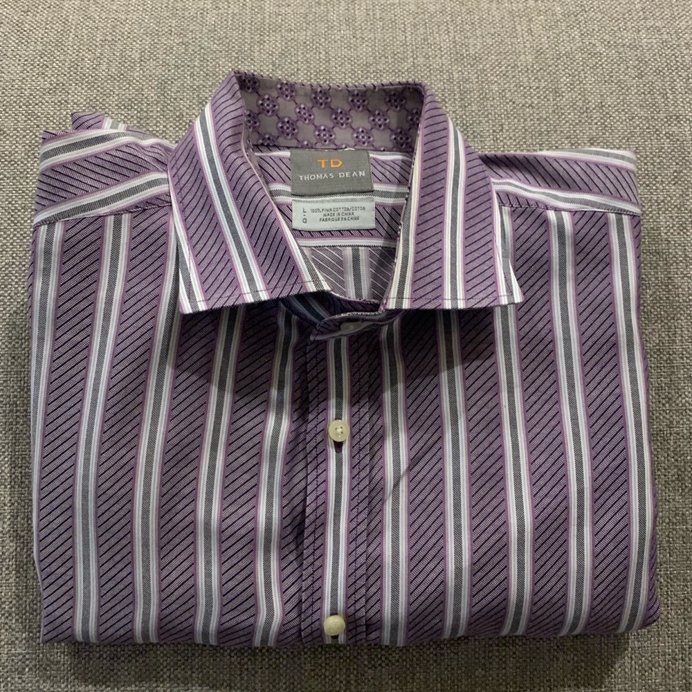 Thomas Dean Purple Gray White Large Shirt
